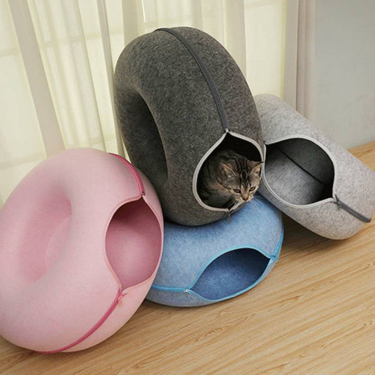 Donut Cat Tunnel Bed Pets House Natural Felt Pet Cat Cave
