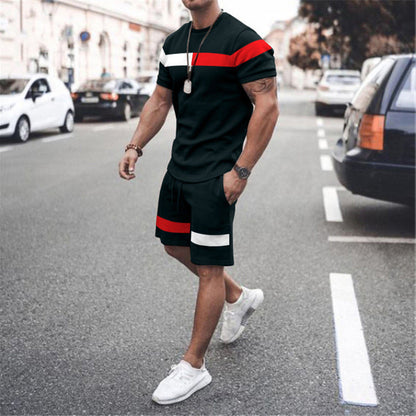 Men's Athletic Leisure Patchwork Short Sleeve Fitness Suit