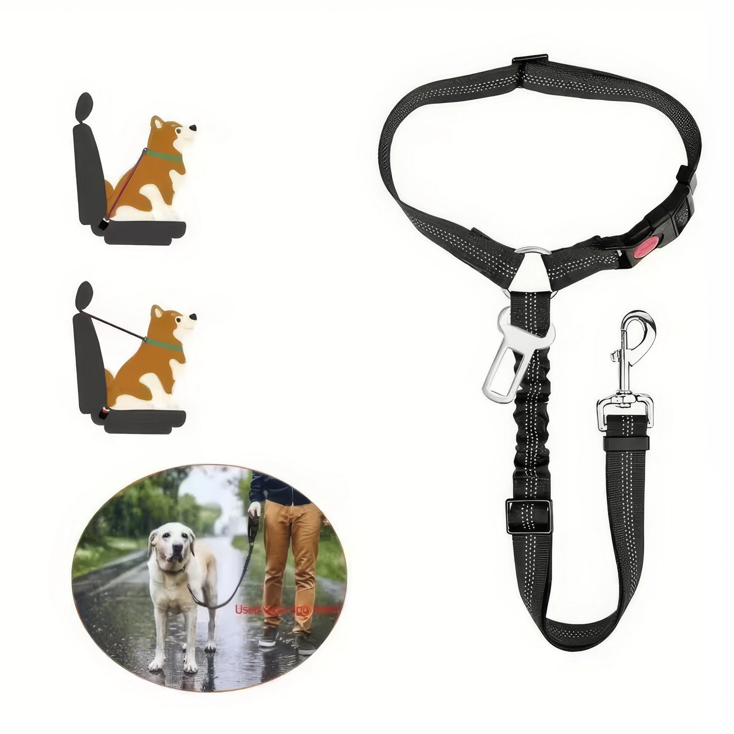 1 Black Pet Car Safety Rope, Anti Slip Buckle Design