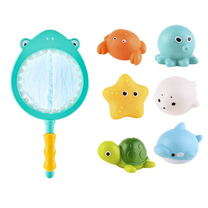 Baby Bath Toys Turtle Squirt Water Net Fishing Shark