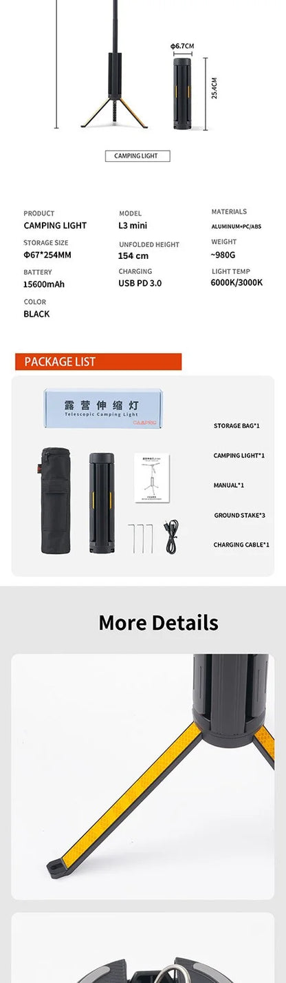 Telescopic Camping Light 15600mAh Rechargeable Lantern