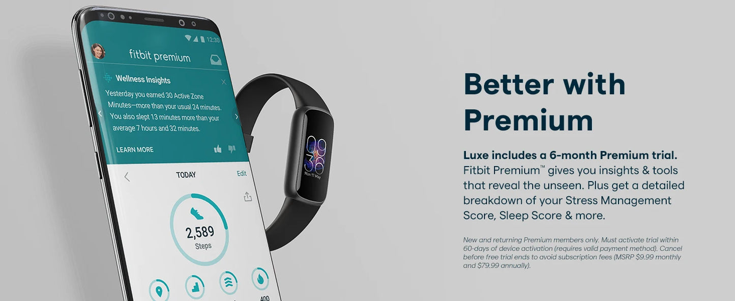 Fitbit Luxe Fitness Tracker AMOLED Screen 24/7 Heart Rate