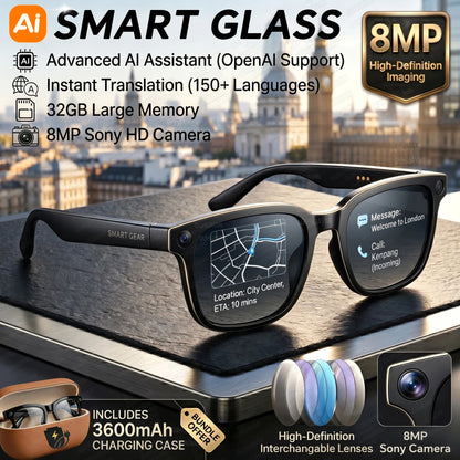 New 8MP 4K HD Camera AI Glasses Men 3600mAh Power Bank