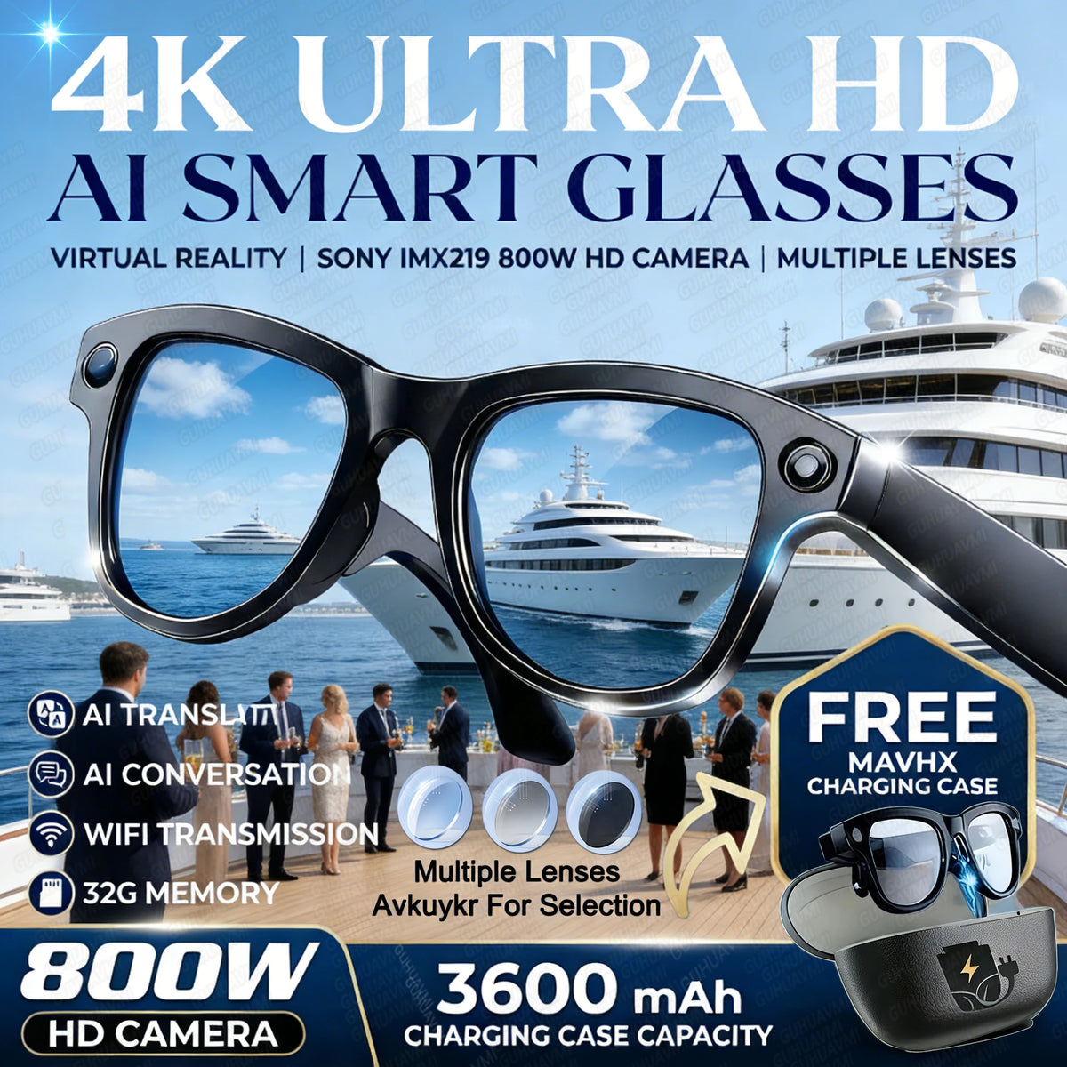 World Premiere Smart AI Glasses 4K HD 800W Pixel Camera