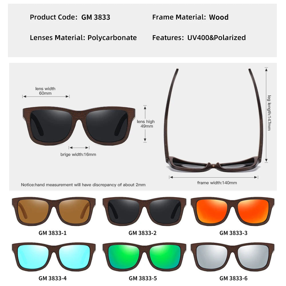 GM Natural Bamboo Wooden Sunglasses Polarized Glasses