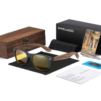 GM Handmade Walnut Wooden Eyewear Polarized Mirror Sunglasses