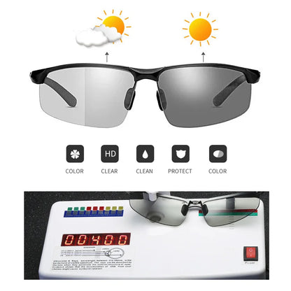 AOWEAR Mens Photochromic Polarized Rimless Sunglasses