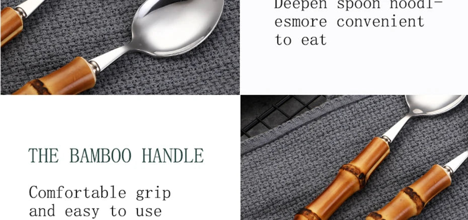 Natural Bamboo Handle Cutlery Set Tableware