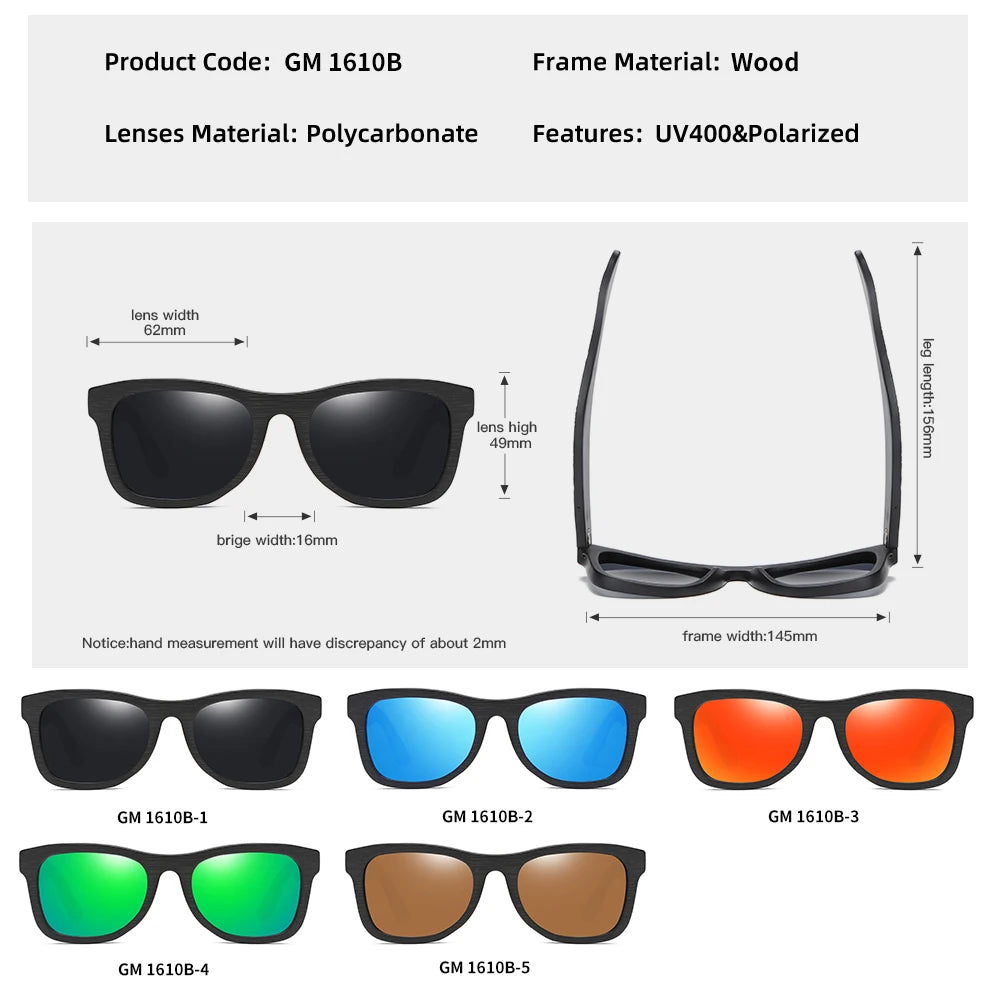 GM Handmade Brand Wooden Polarized Sunglasses Women Men