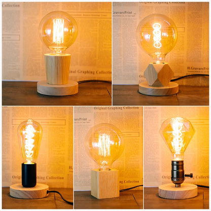 Modern Wood Table Lamps E27 Retro Desk Decora Light