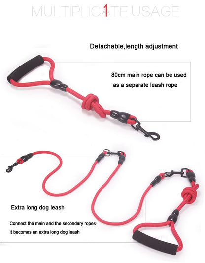Pet Dog Leash Nylon Rope Double Dual Two Heads Dogs Leash