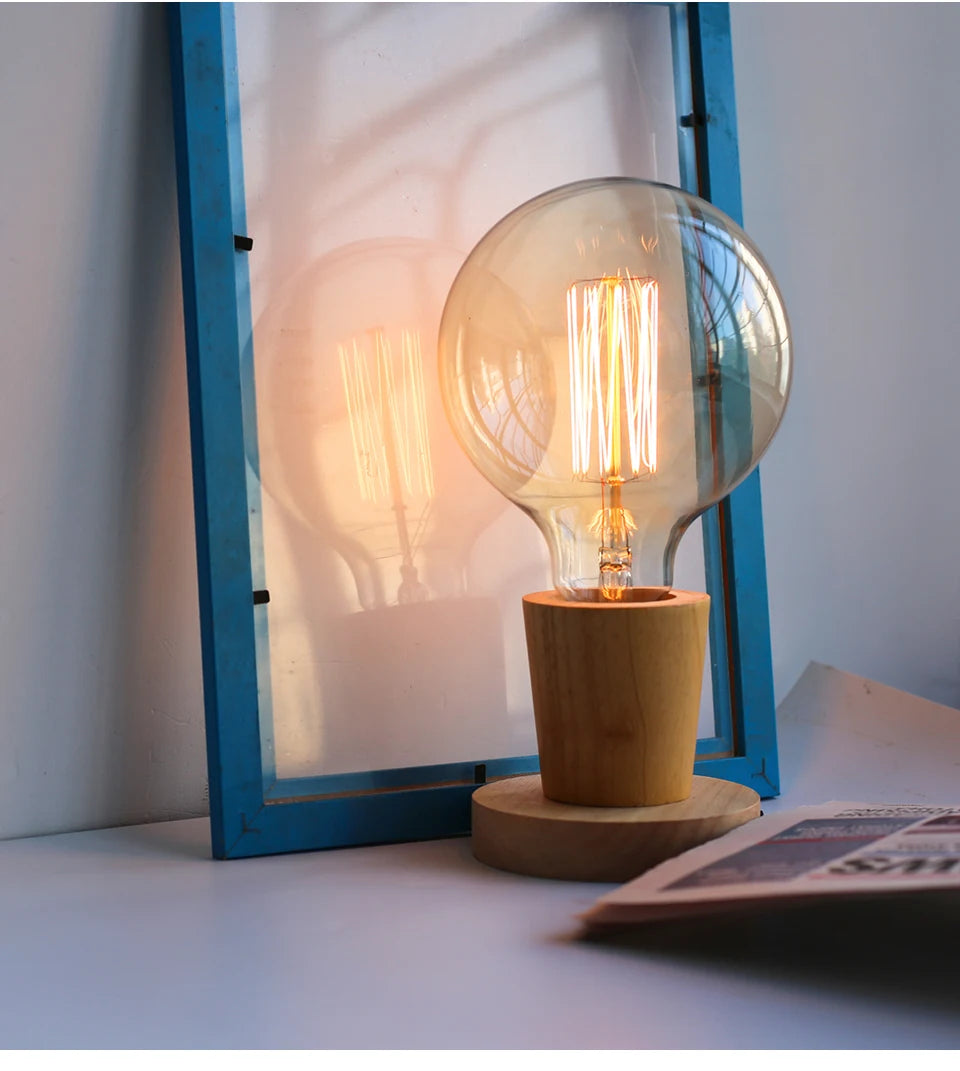 Modern Wood Table Lamps E27 Retro Desk Decora Light