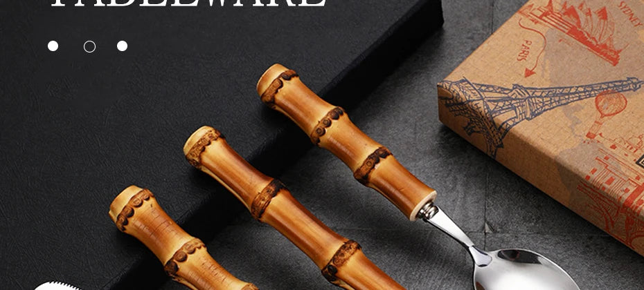 Natural Bamboo Handle Cutlery Set Tableware