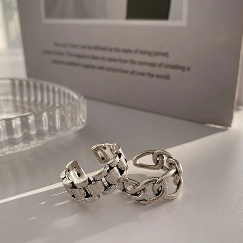 VENTFILLE 925 Sterling Silver Finger Rings Hollow Chain