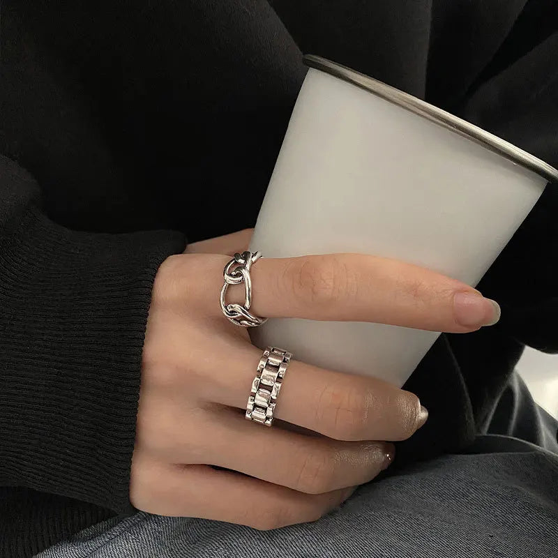 VENTFILLE 925 Sterling Silver Finger Rings Hollow Chain