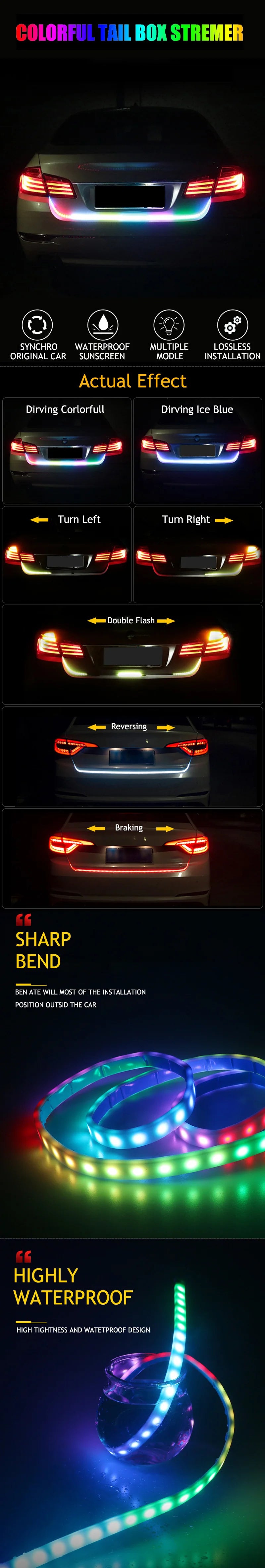 Car Rear Trunk Tail Light LED Strip Signal Lamp