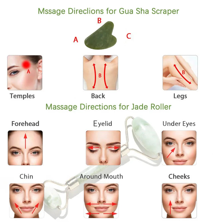 100% Natural Stone Gua Sha & Jade Roller Set