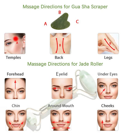 100% Natural Stone Gua Sha & Jade Roller Set