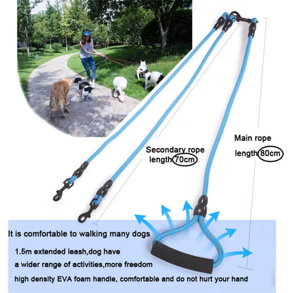 Pet Dog Leash Nylon Rope Double Dual Two Heads Dogs Leash
