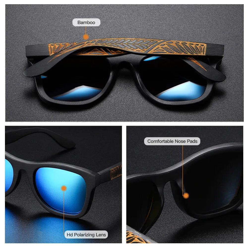 GM Handmade Black Bamboo Wooden Frame Sunglasses