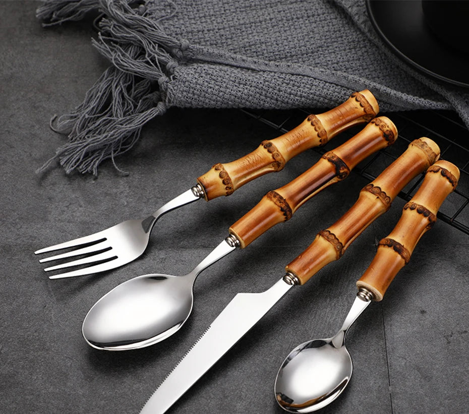 Natural Bamboo Handle Cutlery Set Tableware