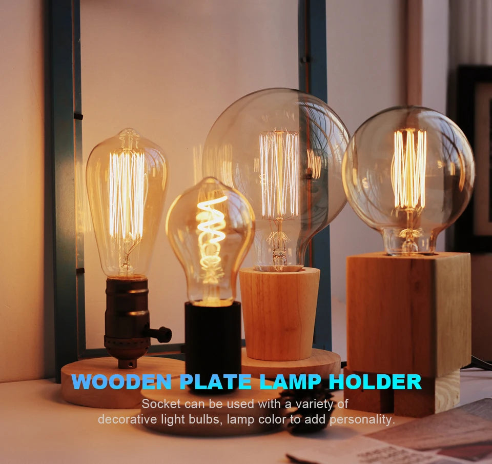 Modern Wood Table Lamps E27 Retro Desk Decora Light