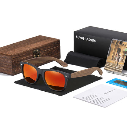 GM Handmade Walnut Wooden Eyewear Polarized Mirror Sunglasses