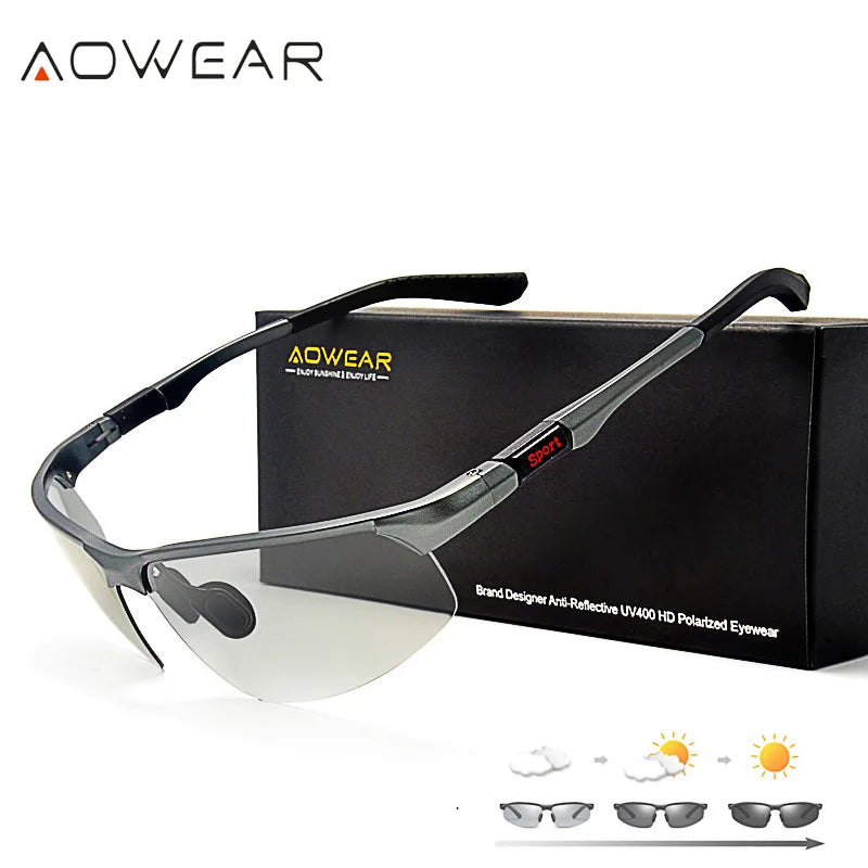 AOWEAR Mens Photochromic Polarized Rimless Sunglasses