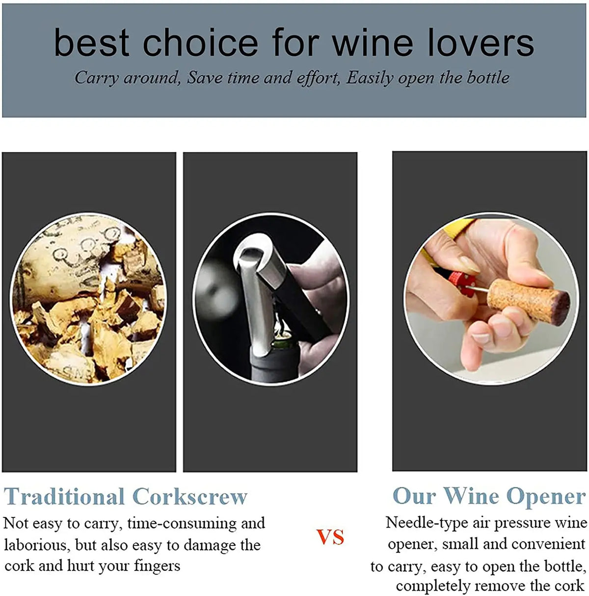 Portable Wine Opener Wine Air Pressure Pump Bottle Corkscrew