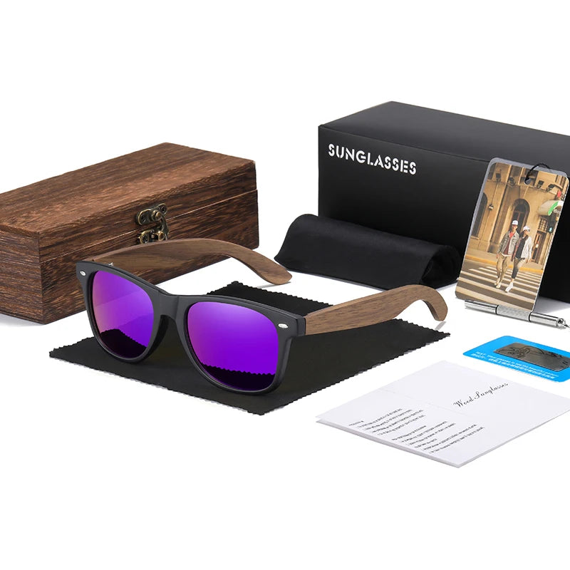 GM Handmade Walnut Wooden Eyewear Polarized Mirror Sunglasses