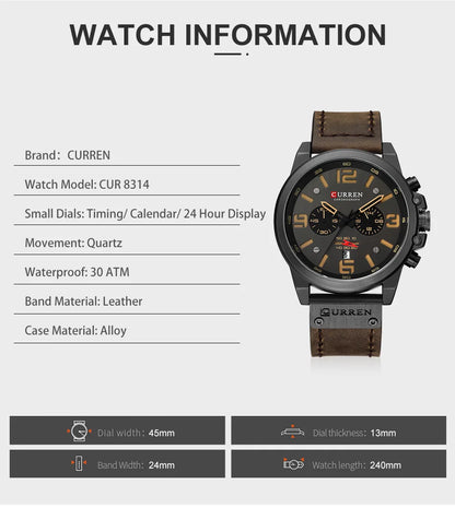 CURREN Mens Watches Top Luxury Brand Sport Wrist Watch