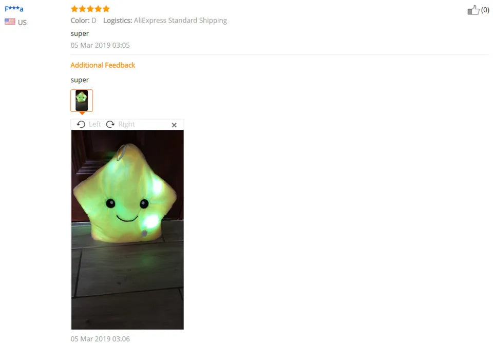 Creative Toy Luminous Pillow Soft Stuffed Plush Glowing Stars