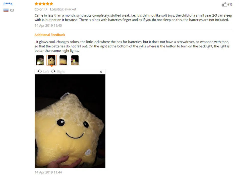 Creative Toy Luminous Pillow Soft Stuffed Plush Glowing Stars