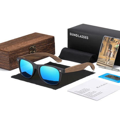 GM Handmade Walnut Wooden Eyewear Polarized Mirror Sunglasses