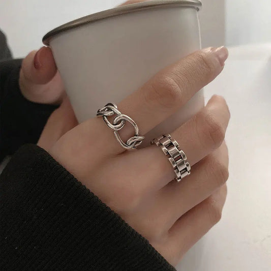 VENTFILLE 925 Sterling Silver Finger Rings Hollow Chain