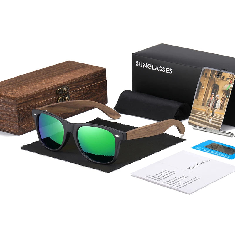 GM Handmade Walnut Wooden Eyewear Polarized Mirror Sunglasses