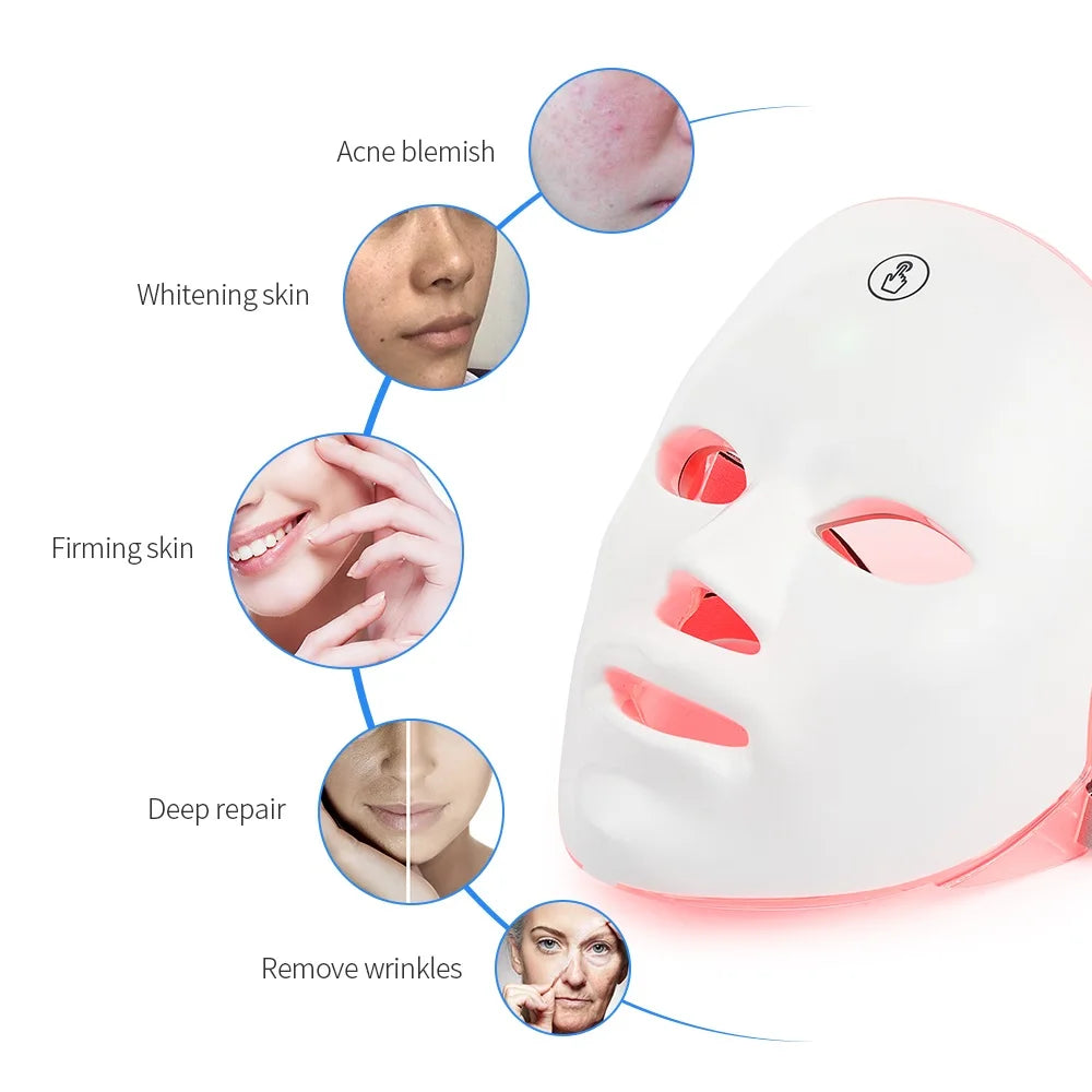 Rechargeable Facial LED Mask 7 Colors LED Photon Beauty Mask