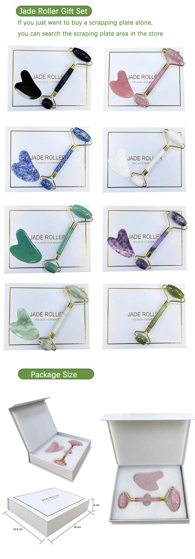 100% Natural Stone Gua Sha & Jade Roller Set