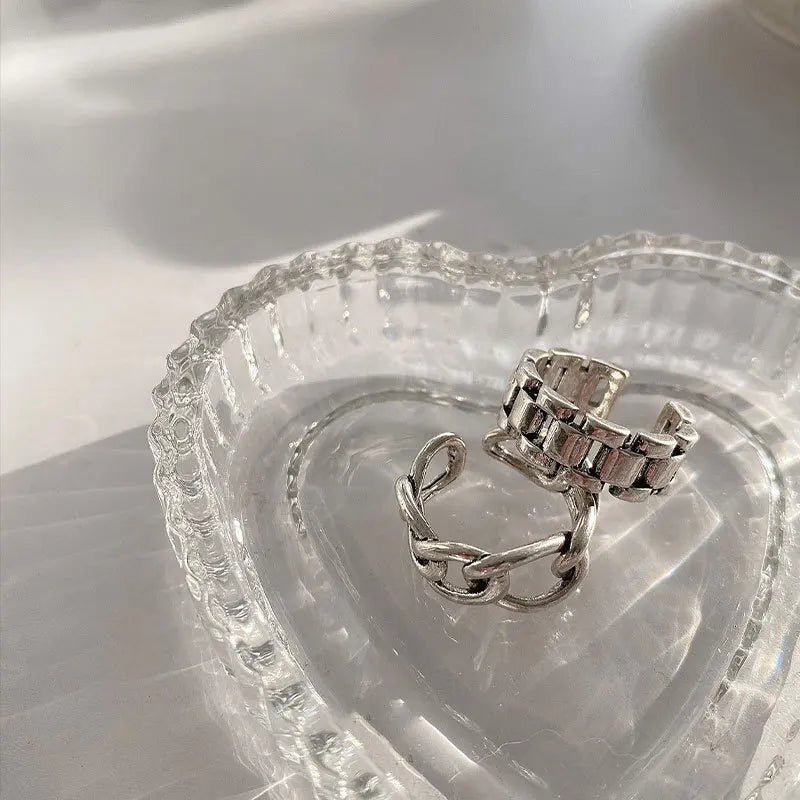 VENTFILLE 925 Sterling Silver Finger Rings Hollow Chain