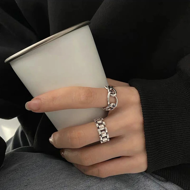 VENTFILLE 925 Sterling Silver Finger Rings Hollow Chain