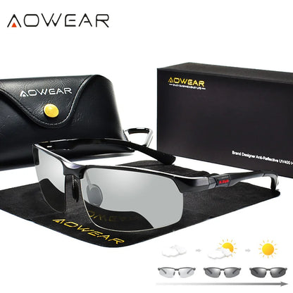 AOWEAR Mens Photochromic Polarized Rimless Sunglasses