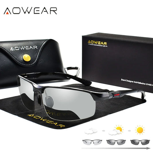 AOWEAR Mens Photochromic Polarized Rimless Sunglasses