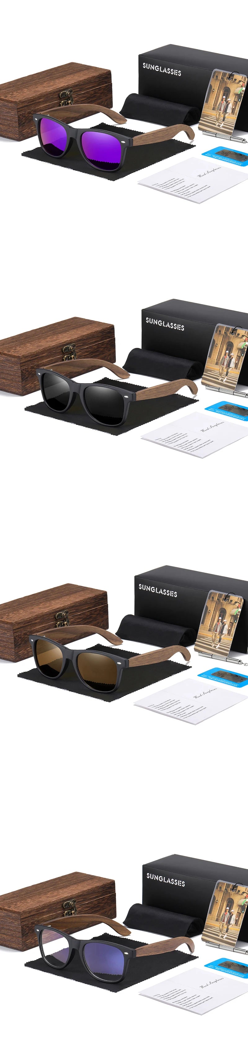 GM Handmade Walnut Wooden Eyewear Polarized Mirror Sunglasses