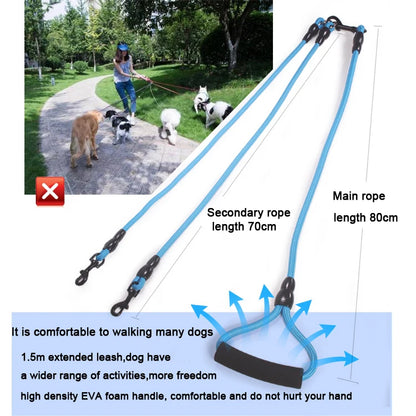 Pet Dog Leash Nylon Rope Double Dual Two Heads Dogs Leash