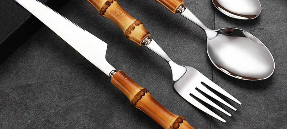 Natural Bamboo Handle Cutlery Set Tableware