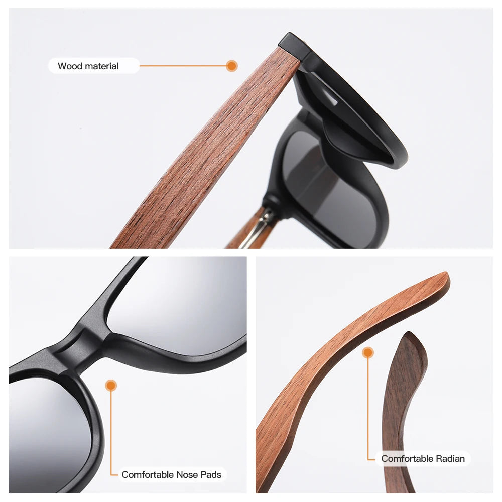 GM Handmade Walnut Wooden Eyewear Polarized Mirror Sunglasses