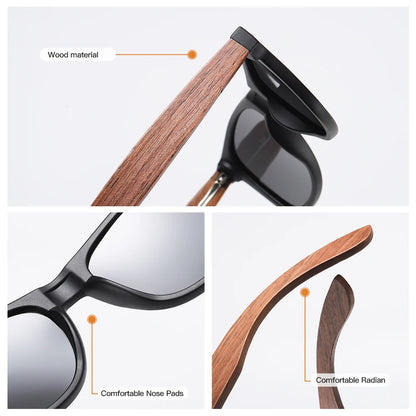 GM Handmade Walnut Wooden Eyewear Polarized Mirror Sunglasses