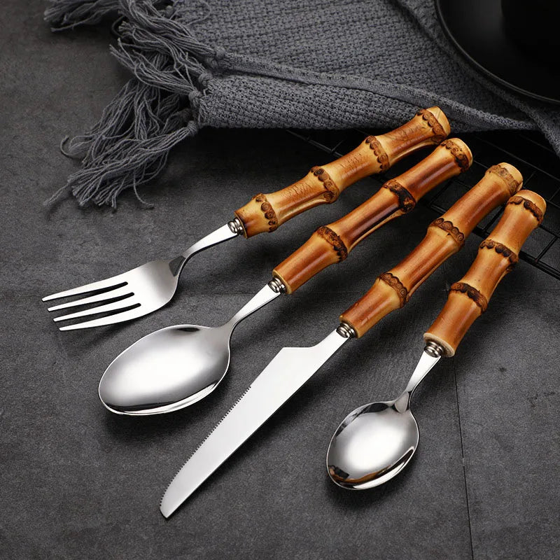 Natural Bamboo Handle Cutlery Set Tableware