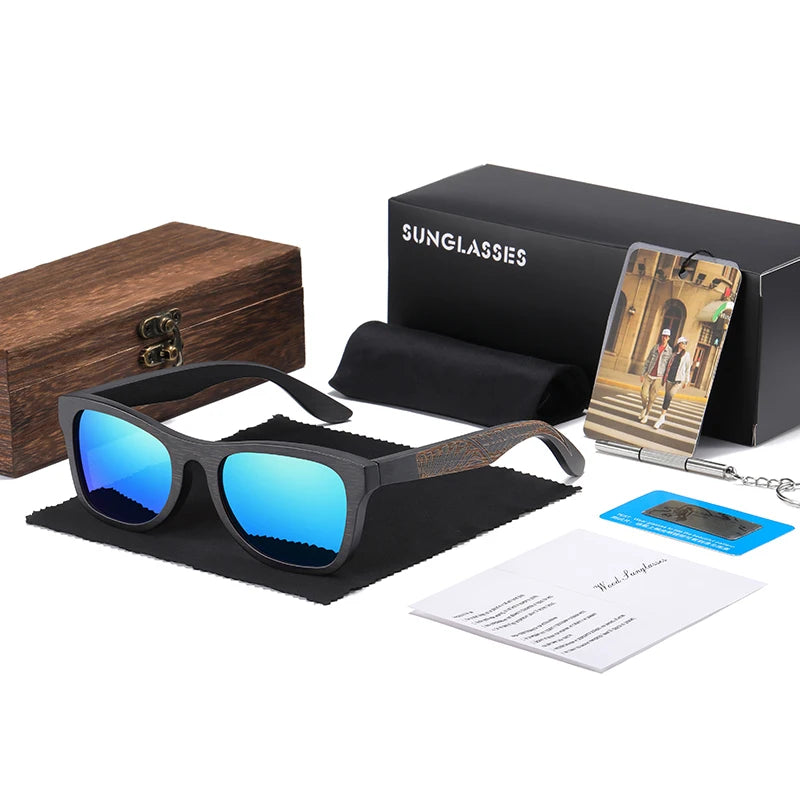 GM Handmade Black Bamboo Wooden Frame Sunglasses