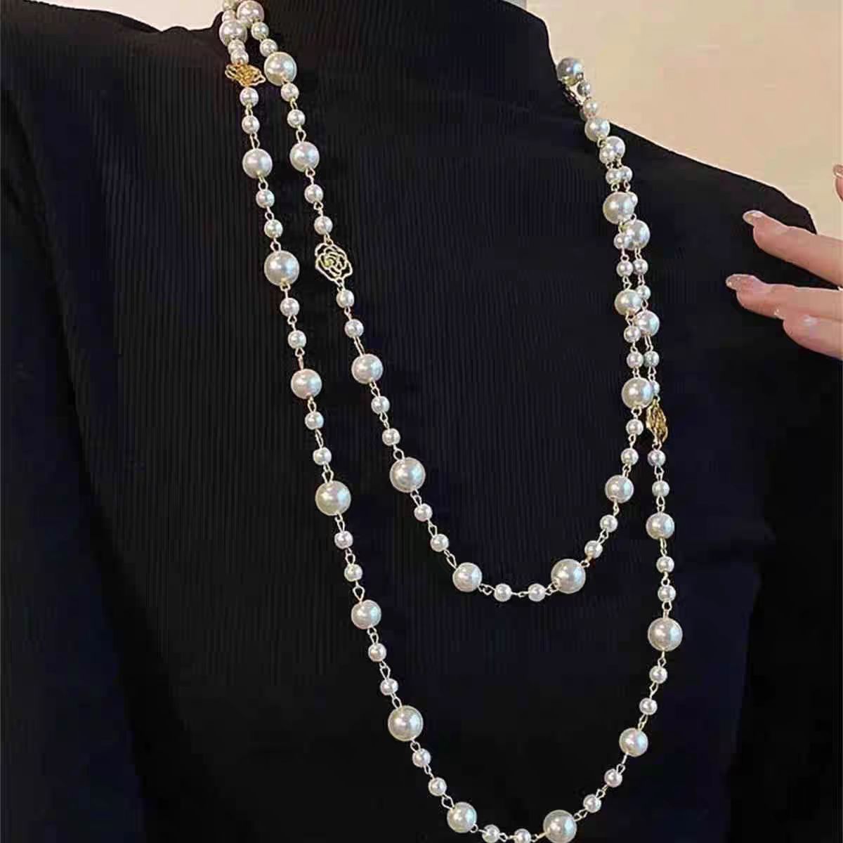 Retro Multi-layer Pearls Necklace Fashion Long Sweater